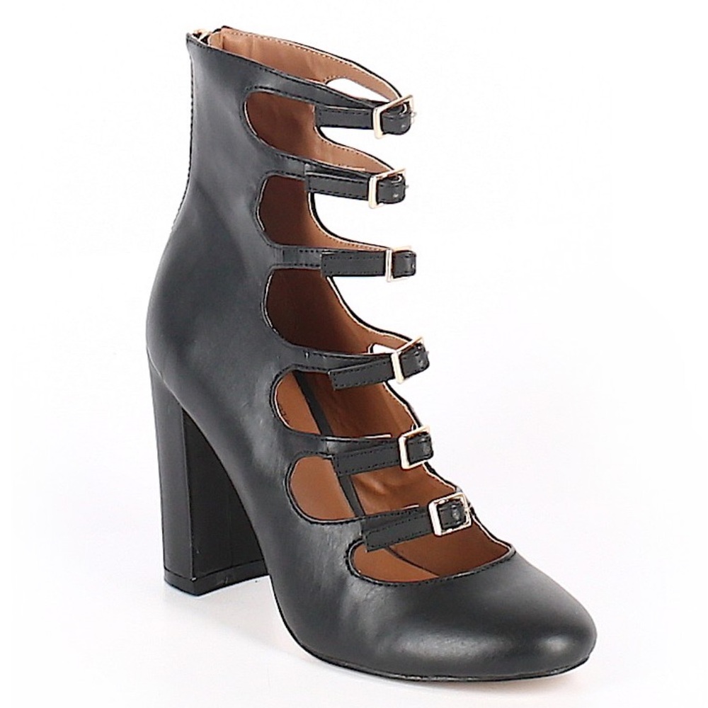Nasty Gal Love Courtney Size 6 Black Whisky A Go Go Chunky Heel Buckle 90s Boots